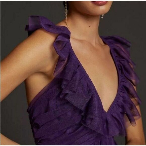 Anthropologie Maeve Ruffled Purple Tulle Mini Dress| Size M - Picture 3 of 10